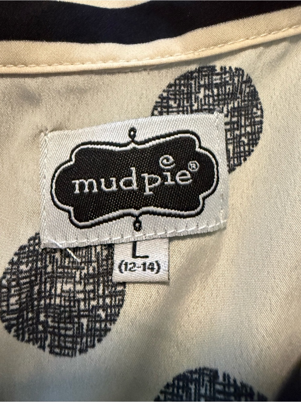 Mud Pie Black Polka Dot Tunic Top Striped Collar Size L 12–14 - Picture 4 of 5